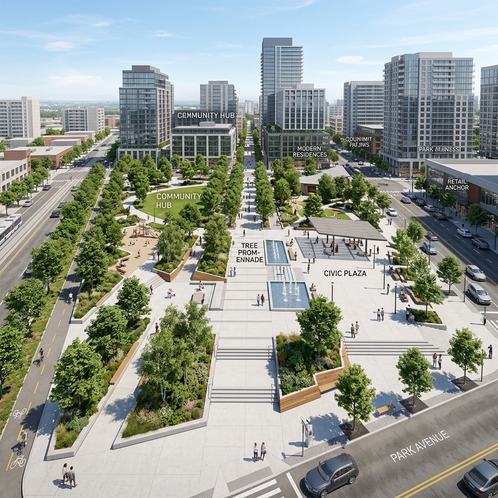 Sleek Minimalist Civic Plaza and Green Park